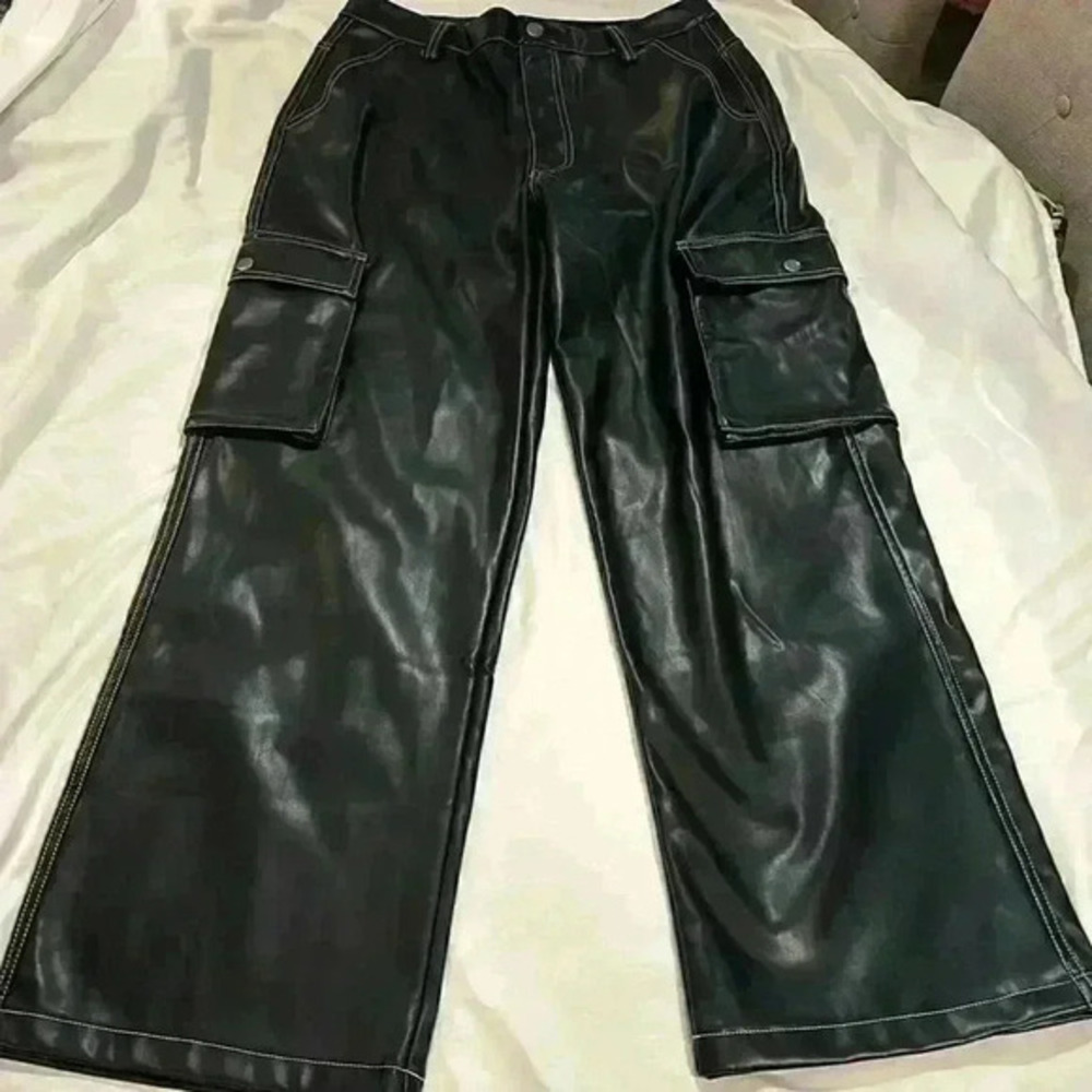 Cotton:On Faux‎ Leather Wide Leg Cargo Pants-Size 30